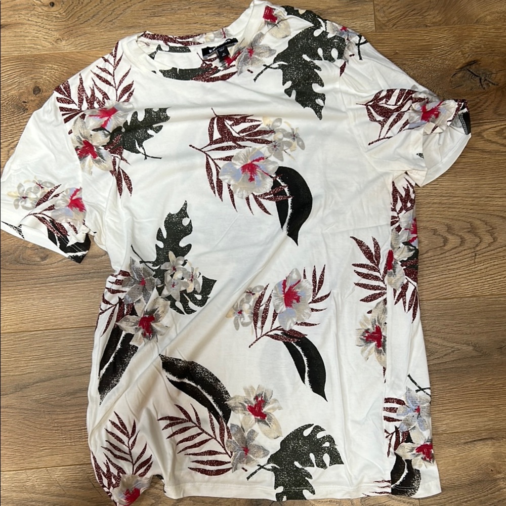 Express Short Sleeve Shirt with Red and Black Floral Pattern